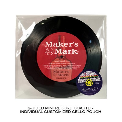 2-Sided Mini Record Coasters - Set of 1 - Custom Cello Pouch (Label on Front)