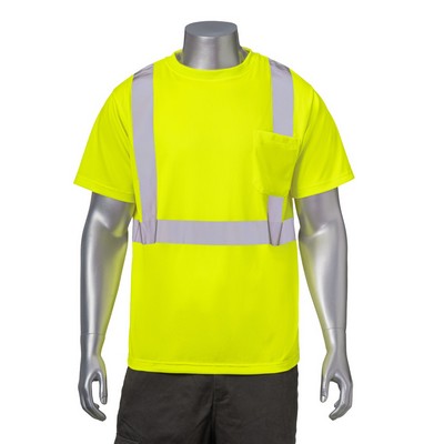 Hi Viz Class 2 3.8 Oz. Polyester Reflective Tape Safety T-Shirt with Pocket