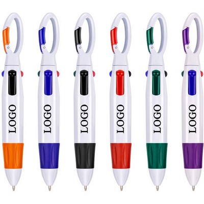 4 Neon Color In One Ballpoint Pen w/Buckle Clip