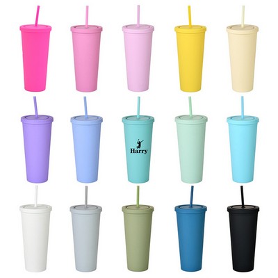 24oz Pastel Colored Plastic Cups with Lids and Straws