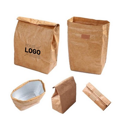 Reusable Classic Brown Insulated Paper Lunch Bag/ Tyvek Ice