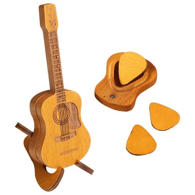 Wooden Acoustic Guitar Picks Set with Case and Holder Stand