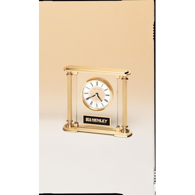 Glass Upright Clock w/ Feet & Goldtone Columns