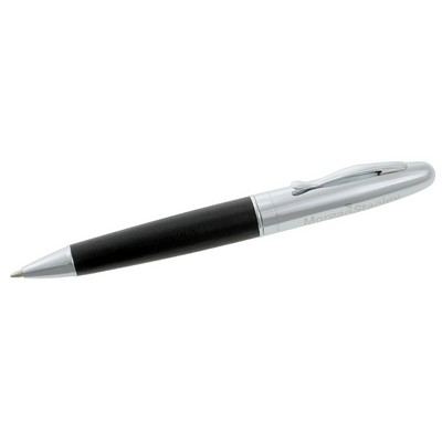 Black Leather Barrel Ballpoint Pen