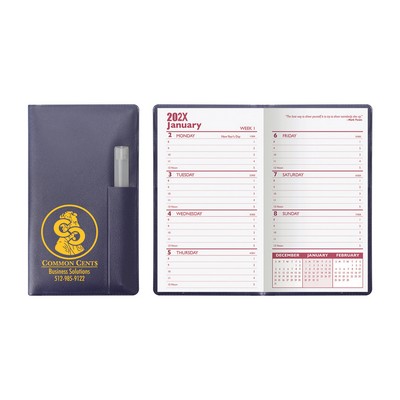 Executive Vinyl Cover Weekly Pocket Planner with Clear Pen