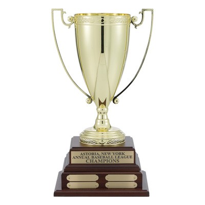 17½" Perpetual Trophy w/13" Gold Cup on Walnut Finish Base (4 Plates)