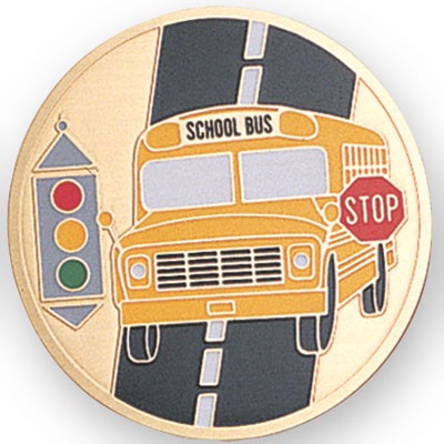 2" School Bus Etched Enameled Medallion Insert Disc