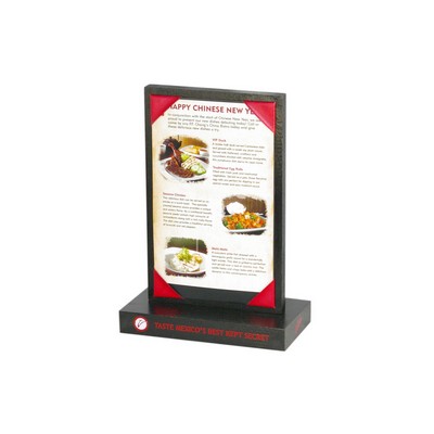 Solid Wood Menu Table Tent w/ Picture Corner Panels on Both Sides (Holds 5"x7" Inserts)