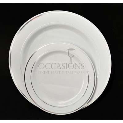 9" White/Silver Round Dinner/Luncheon Plate