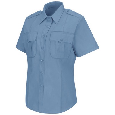 Horace Small Women's New Dimension Stretch Poplin Short Sleeve Light Blue Shirt