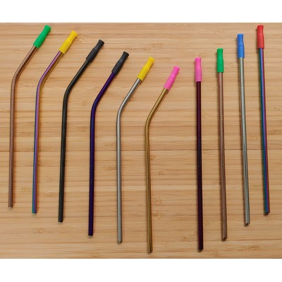 .125" x 8.46" Colorful Steel Straws with Silicone Tips