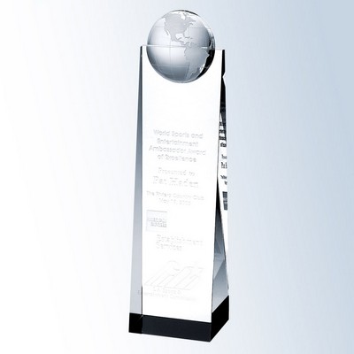 Globe Tower Optic Crystal Award - Medium