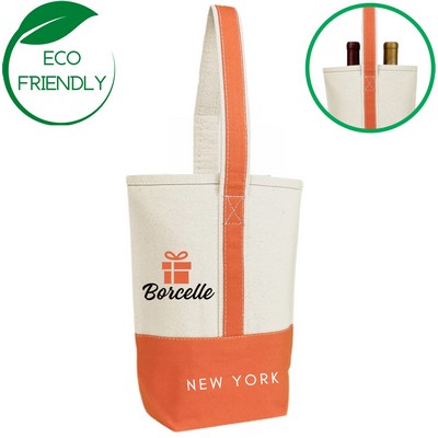 Premium Two Bottle Canvas Wine Tote Bag - Orange