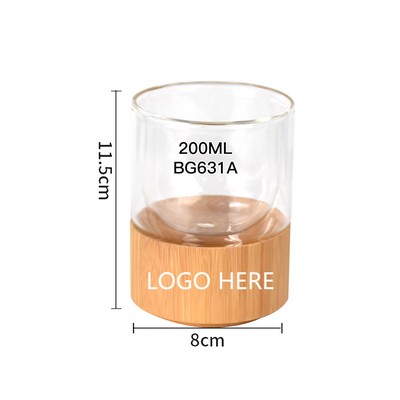 6.76OZ Double Walled Glass Cup With Bamboo Bottom