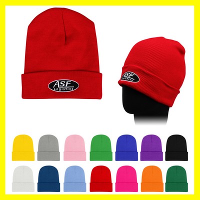 PRICE BUSTER - Embroidered Acrylic Knit Beanie Cap with Cuff