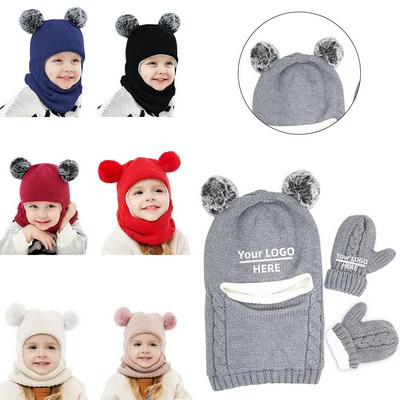 Baby Winter Hood Hat Mittern Set