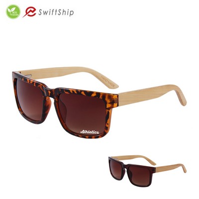 Square Sunglasses w/Bamboo Templed Arms