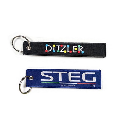 Customized Embroidered Key Tag Woven Label Mark Logo Keychain