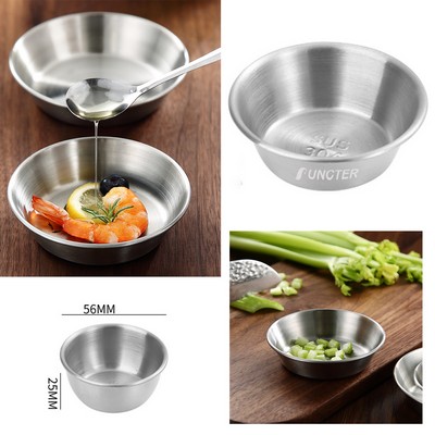 Silver Round 304 Stainless Steel Sauce Dishes Seasoning Dip Bowls Sauce Seasoning Plate 2.2"