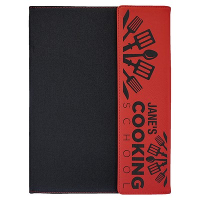 9 1/2" x 12" Red Laserable Leatherette / Black Canvas Portfolio with Notepad