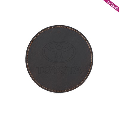 Debossed Top Grain Genuine Leather Round Coaster