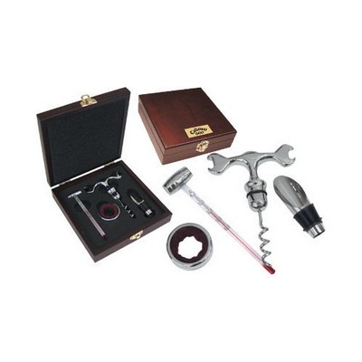 4 Piece Wine Gift Set w/ Drip Collar & Corkscrew in Rosewood Box