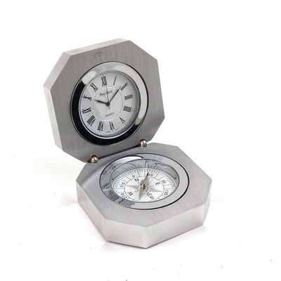 Clock & Compass In Stainless Case