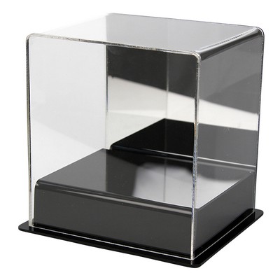 Mini helmet display case with black base and mirror back