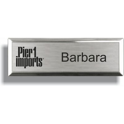 Brushed Silver Metal Badge w/ Bright Silver Beveled Metal Frame (1"x 3")