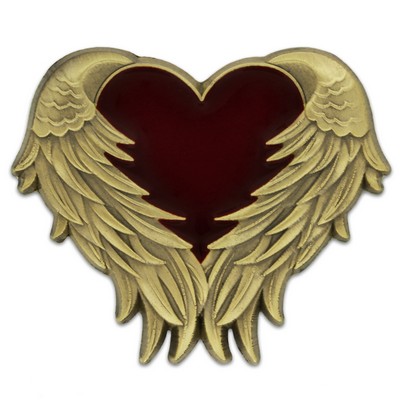 Heart with Angel Wings Pin - Antique Gold