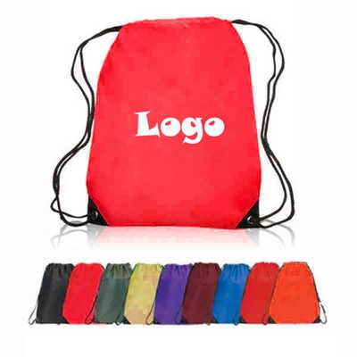 210 Denier Polyester Drawstring Backpacks W/ Black Trim Corners.