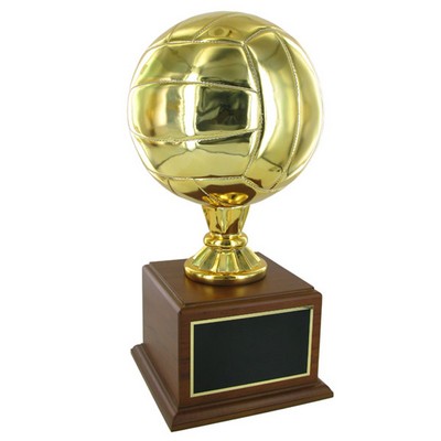 16" Gold Volleyball Trophy w/8" Ball on Walnut Base