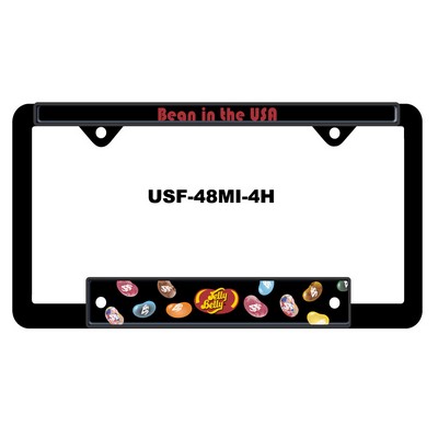 Black Plastic Signature Laminate Standard License Plate Frame w/White Vinyl Material