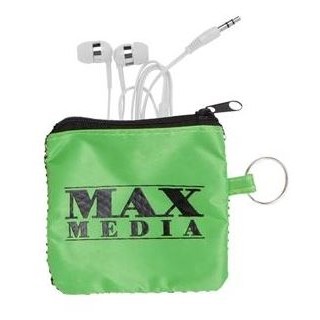 White Earphones in Mesh Tech Pouch