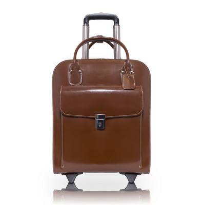 UPTOWN | 15" Brown Leather Vertical Wheeled Laptop Case | McKleinUSA