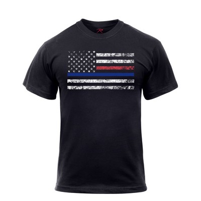 Black Thin Blue Line & Thin Red Line Flag T-Shirt (2XL)