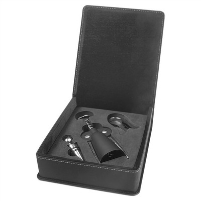 Laserable Black-Gold Leatherette 3-Piece Wine Tool Set