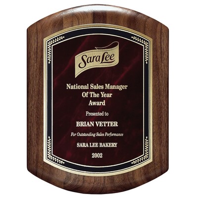 Genuine Walnut Barrel-Shaped Plaque with Red Marble Mist