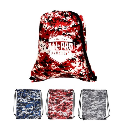 210D Nylon Digital Camo Drawstring Backpack