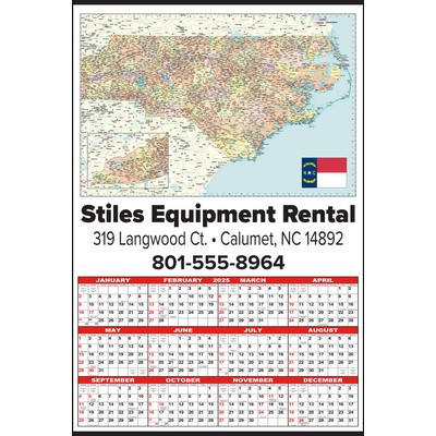 Small North Carolina State Map Year-In-View® Calendar