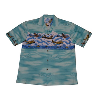 Hawaiian Tropical Military Border Print Shirt / Airplanes - Circa WWII