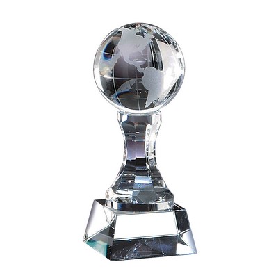 Crystal Frosted 110mm Globe on Pedestal Award Series, 3-1/2"x10-3/4"H