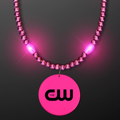 Light Up Pink Pizzazz Necklace Beads with Medallion - Domestic Print