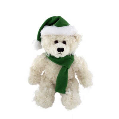 soft plush Cream Brandon Bear with Christmas scarf &hat