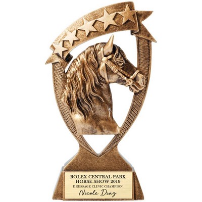 7" Antique Gold Banner Horse Trophy w/Star Resin