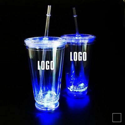 16 Oz. Flashing LED Lighted Cup w/Lid & Straw