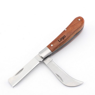 Stainless Steel Folding Pocket Knife with Wooden Handle