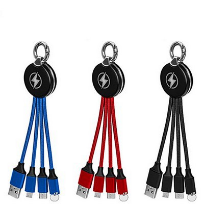 LED Light Up 3 in 1 Charging Cable with Keychain