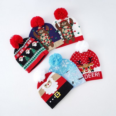 Knitted pom Christmas beanies winter warm hat