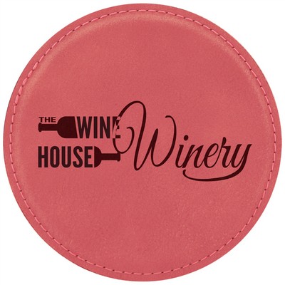 4" Round Pink Laserable Leatherette Coaster